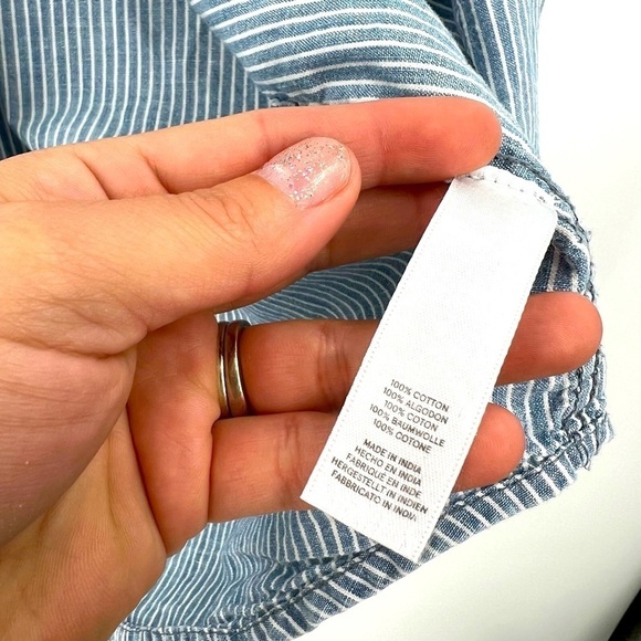 Alternative striped denim button down long sleeved shirt woman Large - Picture 4 of 6